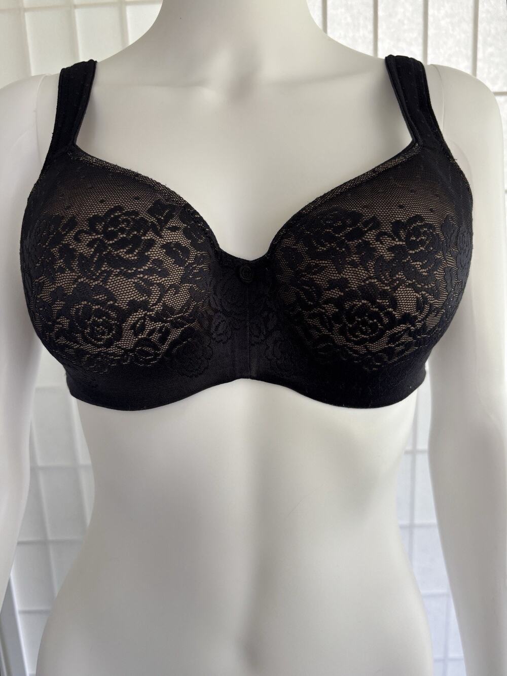 Soma Stunning Support Bra 34D Black Lace Full Coverage Underwire Nude Lined